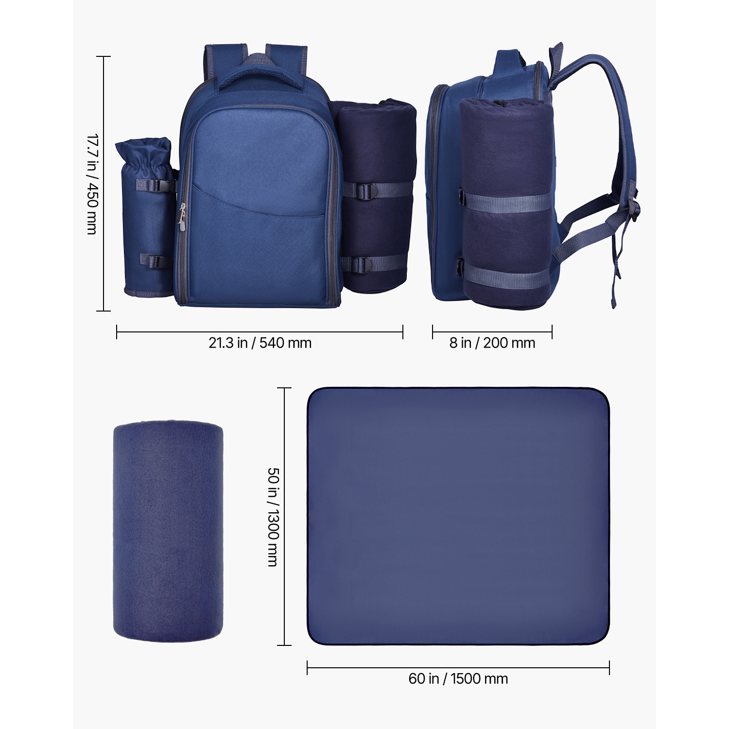 Beach Picnic Backpack Bag For 2 Person With Cooler Compartment Navy Blue_voghion.com